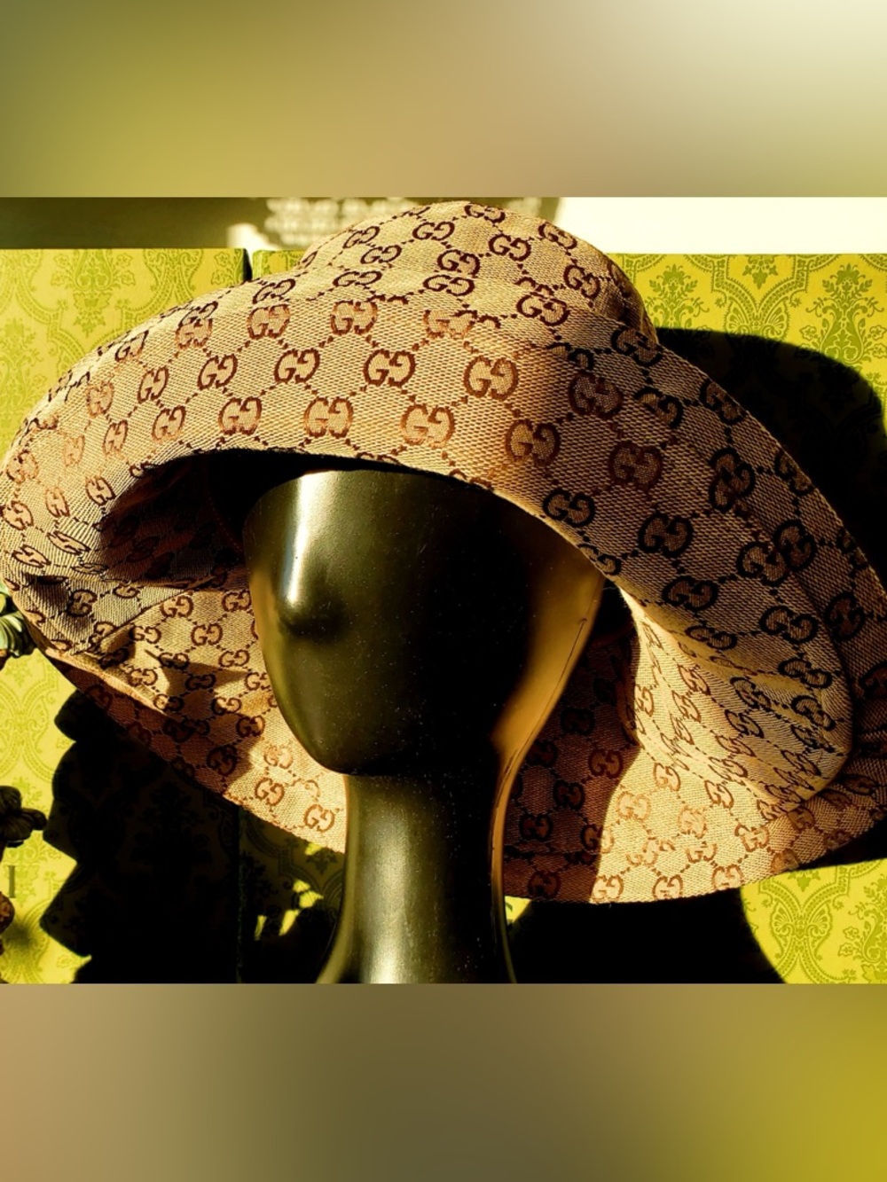 Monogram Beige Canvas Large Wide Brim Jacquard Bucket Hat Golden Tan Design - Picture 2 of 16